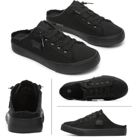 Women's Slip on Sneakers Canvas Slip Full Black - Picture 6 of 6